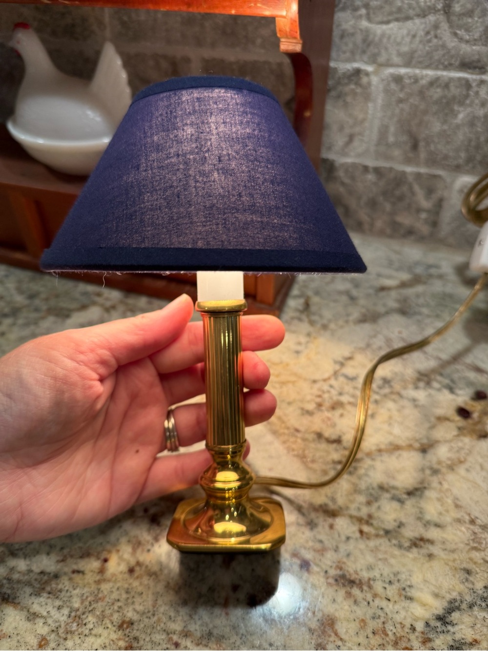 Mini Brass Lamp with Navy Shade